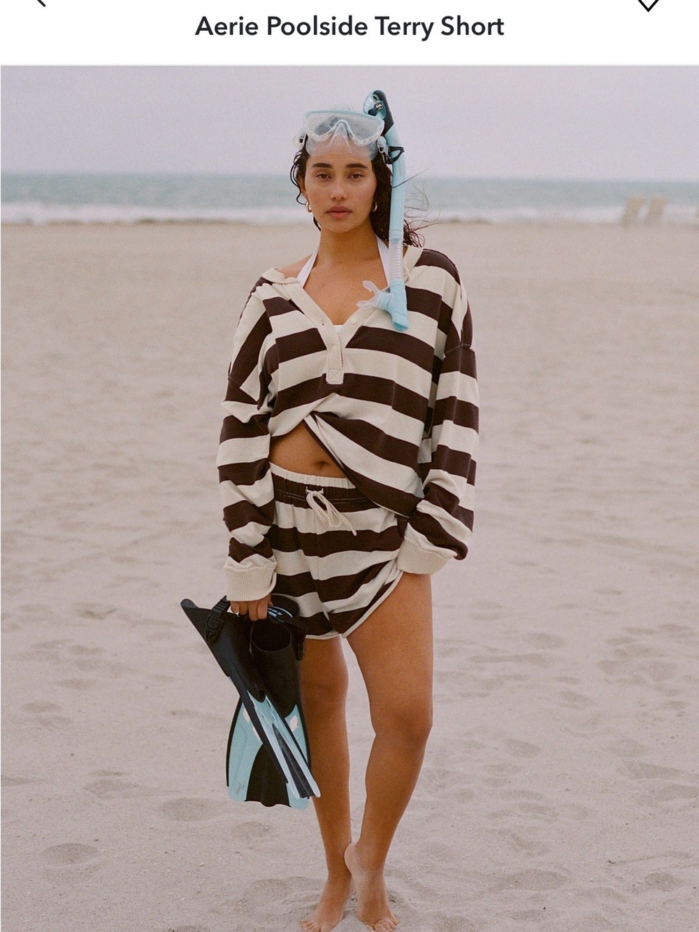 Aerie Brown & Cream Striped Terry Short Set